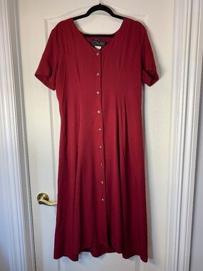 Vintage Chablis Burgundy Lace Up Back Maxi Dress Gold Buttons 80's Size 13-14